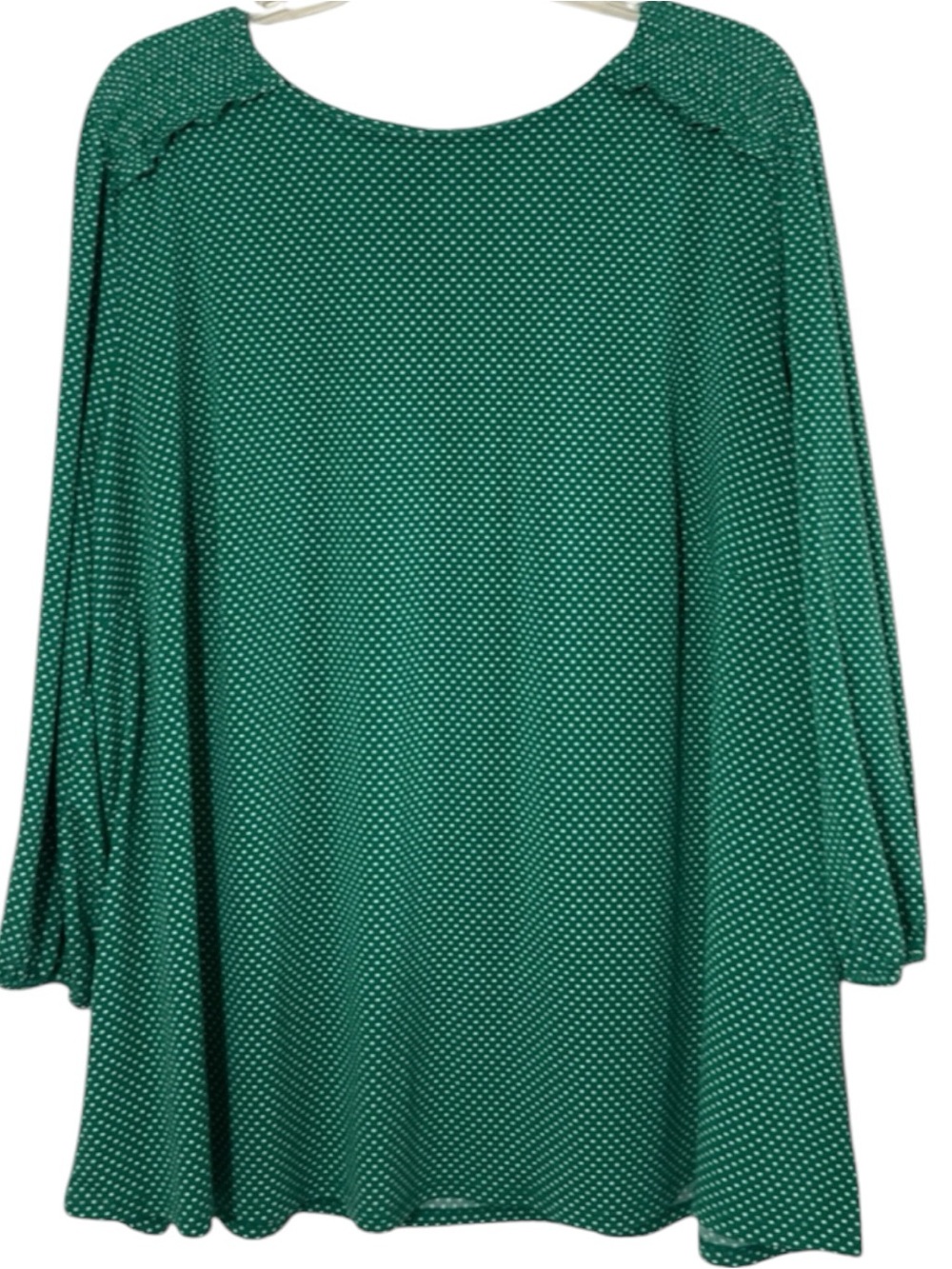 Adrianna Papell Flowy Long Sleeve Green & White Polka Dots Top Size 3X